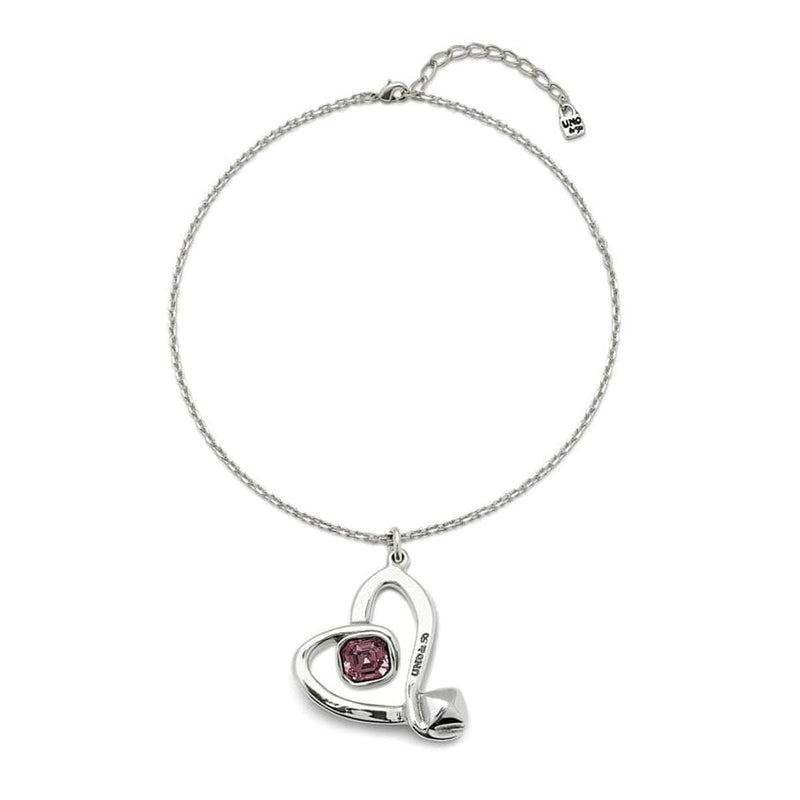 Midsize Sterling Silver Plated Pendant necklace and Heart with Pink Crystal - COL1989RSAMTL0U-UNO de 50-Renee Taylor Gallery