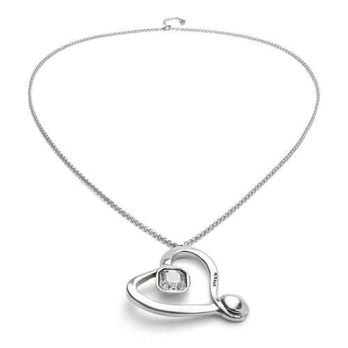 Long Sterling Silver Plated Pendant and Large Heart with Clear Faceted Crystal - COL1990CRSMTL0U-UNO de 50-Renee Taylor Gallery