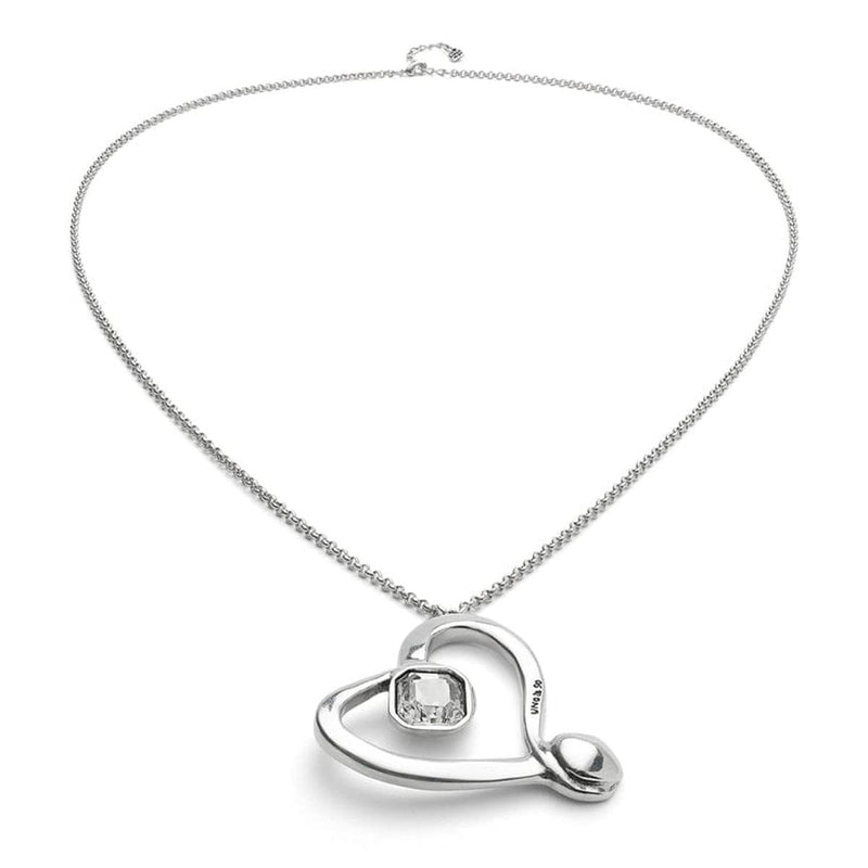 Long Sterling Silver Plated Pendant and Large Heart with Clear Faceted Crystal - COL1990CRSMTL0U-UNO de 50-Renee Taylor Gallery