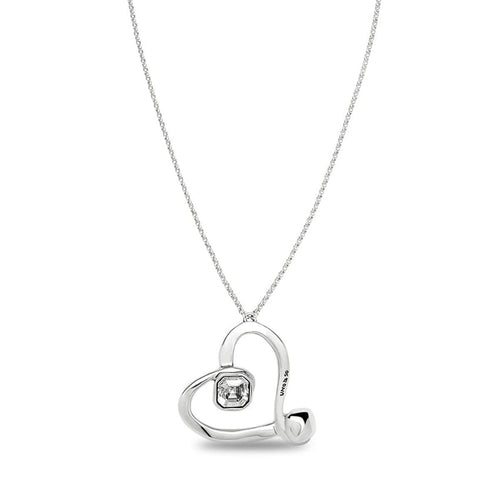 Long Sterling Silver Plated Pendant and Large Heart with Clear Faceted Crystal - COL1990CRSMTL0U-UNO de 50-Renee Taylor Gallery
