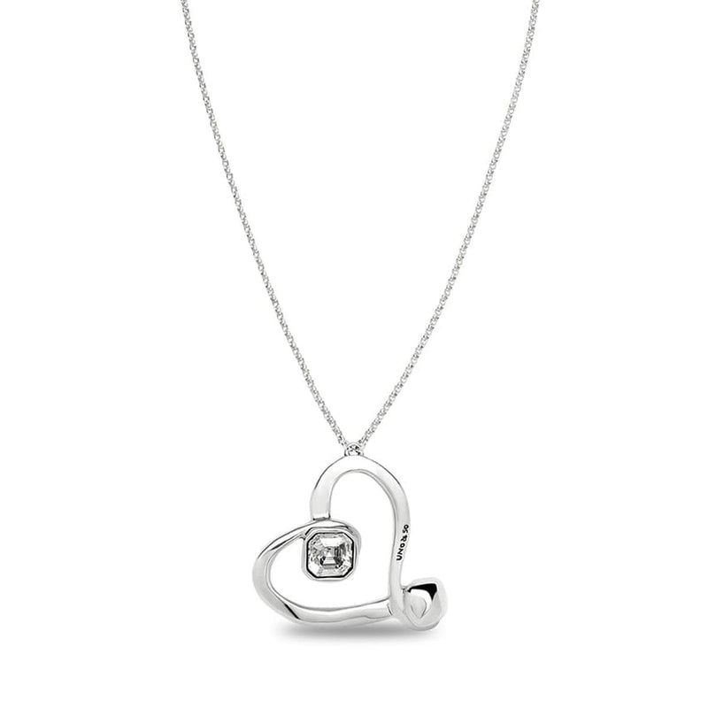 Long Sterling Silver Plated Pendant and Large Heart with Clear Faceted Crystal - COL1990CRSMTL0U-UNO de 50-Renee Taylor Gallery