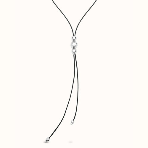 Long Leather Pendant With Three Central Sterling Silver Plated Beads - COL1998MARMTL0U-UNO de 50-Renee Taylor Gallery