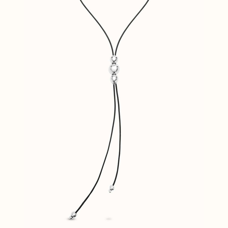 Long Leather Pendant With Three Central Sterling Silver Plated Beads - COL1998MARMTL0U-UNO de 50-Renee Taylor Gallery
