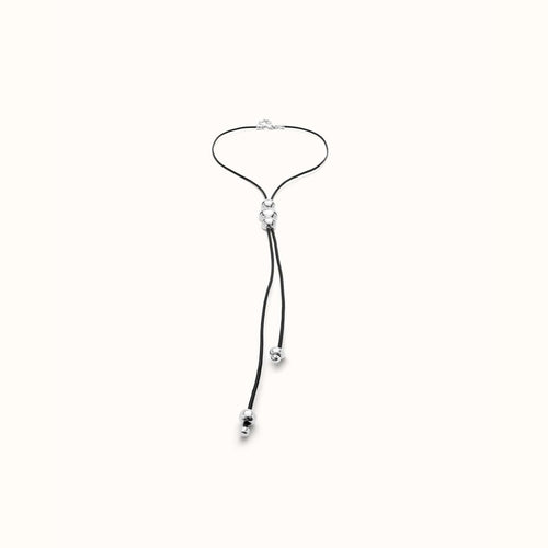 Long Leather Pendant With Three Central Sterling Silver Plated Beads - COL1998MARMTL0U-UNO de 50-Renee Taylor Gallery