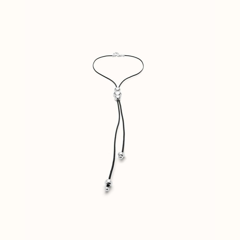 Long Leather Pendant With Three Central Sterling Silver Plated Beads - COL1998MARMTL0U-UNO de 50-Renee Taylor Gallery
