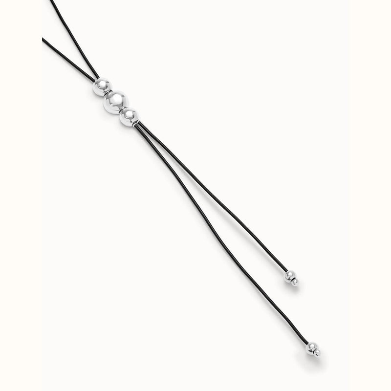 Long Leather Pendant With Three Central Sterling Silver Plated Beads - COL1998MARMTL0U-UNO de 50-Renee Taylor Gallery