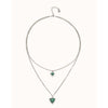 Sterling silver-plated pendant with double chain and central crystal triangles - COL2000VRDMTL0U-UNO de 50-Renee Taylor Gallery