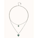 Sterling silver-plated pendant with double chain and central crystal triangles - COL2000VRDMTL0U-UNO de 50-Renee Taylor Gallery