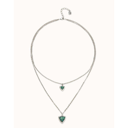 Sterling silver-plated pendant with double chain and central crystal triangles - COL2000VRDMTL0U-UNO de 50-Renee Taylor Gallery