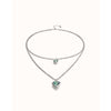Sterling silver-plated pendant with double chain and central crystal triangles - COL2000VRDMTL0U-UNO de 50-Renee Taylor Gallery