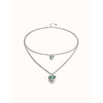 Sterling silver-plated pendant with double chain and central crystal triangles - COL2000VRDMTL0U-UNO de 50-Renee Taylor Gallery