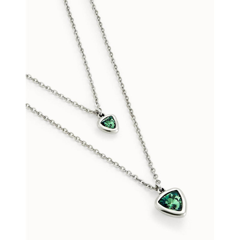 Sterling silver-plated pendant with double chain and central crystal triangles - COL2000VRDMTL0U-UNO de 50-Renee Taylor Gallery