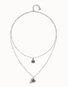 Sterling Silver Plated Pendant with Double Chain and Hearts with Black Crystal - COL2002NGRMTL0U-UNO de 50-Renee Taylor Gallery
