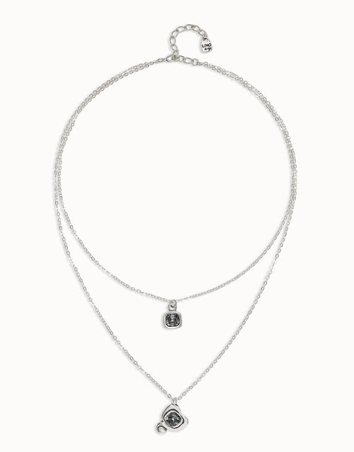 Sterling Silver Plated Pendant with Double Chain and Hearts with Black Crystal - COL2002NGRMTL0U-UNO de 50-Renee Taylor Gallery