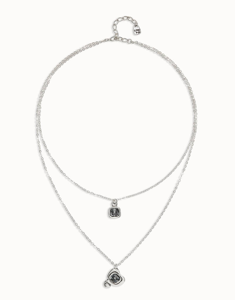 Sterling Silver Plated Pendant with Double Chain and Hearts with Black Crystal - COL2002NGRMTL0U-UNO de 50-Renee Taylor Gallery