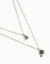 Sterling Silver Plated Pendant with Double Chain and Hearts with Black Crystal - COL2002NGRMTL0U-UNO de 50-Renee Taylor Gallery
