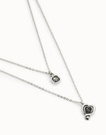 Sterling Silver Plated Pendant with Double Chain and Hearts with Black Crystal - COL2002NGRMTL0U-UNO de 50-Renee Taylor Gallery