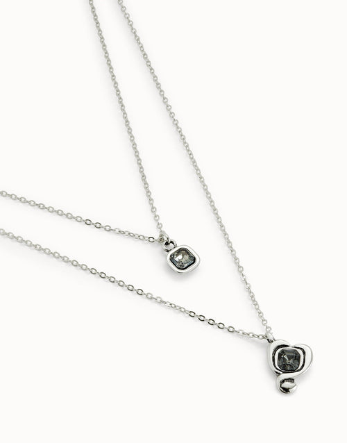 Sterling Silver Plated Pendant with Double Chain and Hearts with Black Crystal - COL2002NGRMTL0U-UNO de 50-Renee Taylor Gallery