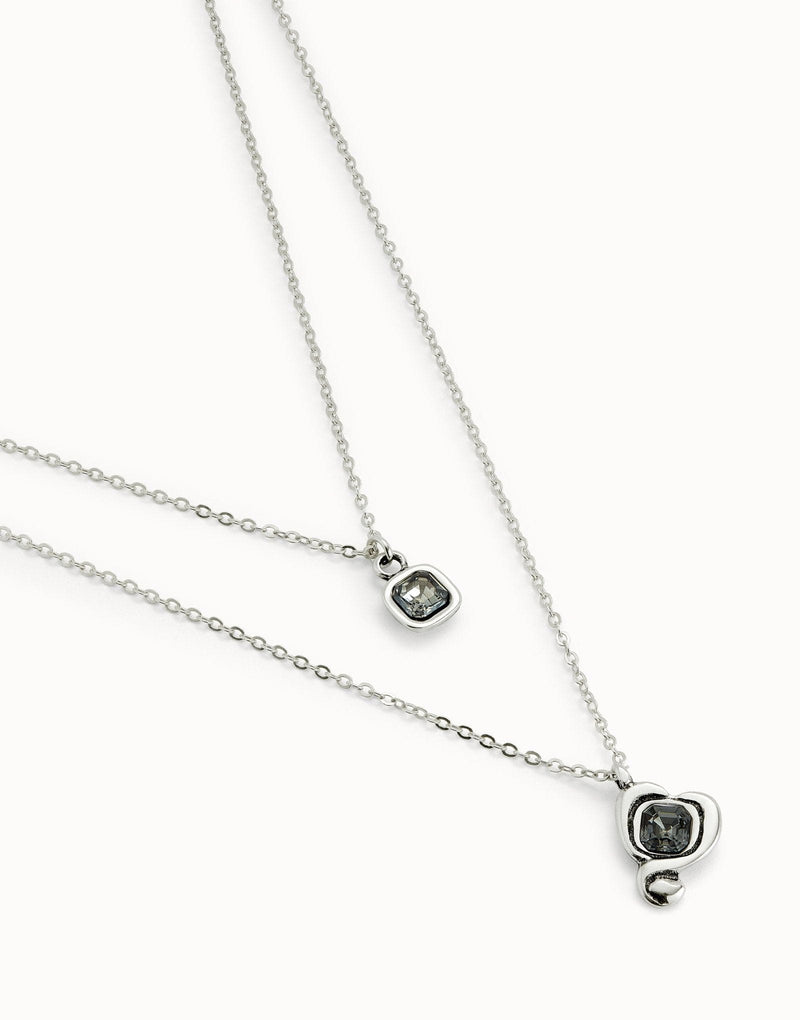 Sterling Silver Plated Pendant with Double Chain and Hearts with Black Crystal - COL2002NGRMTL0U-UNO de 50-Renee Taylor Gallery