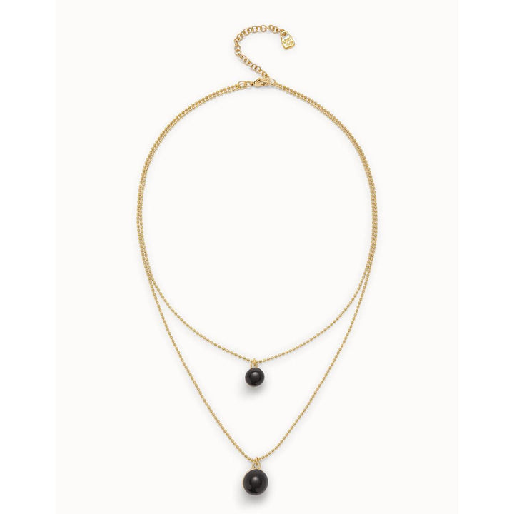 18k gold-plated pendant with double chain and black murano glass- COL2003NGRORO0U-UNO de 50-Renee Taylor Gallery