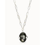 Ser Deslumbrante Gray Oval Faceted Crystal Long Silver PlatedNecklace - COL2031GRSMTL0U-UNO de 50-Renee Taylor Gallery
