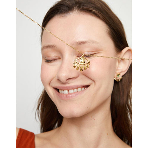 Ser Intuitiva Gold Short Pendant Chain Necklace with Small Eye - COL2035ORO0000U-UNO de 50-Renee Taylor Gallery