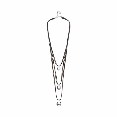 Multi Strand Leather Necklace with Three Silver Spheres - COL2044MARMTL0U-UNO de 50-Renee Taylor Gallery