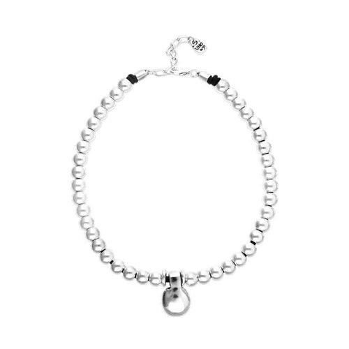 Silver Short Beaded Necklace with Medium and a Large Sphere - COL2045MTL0000U-UNO de 50-Renee Taylor Gallery