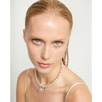 Silver Short Beaded Necklace with Medium and a Large Sphere - COL2045MTL0000U-UNO de 50-Renee Taylor Gallery