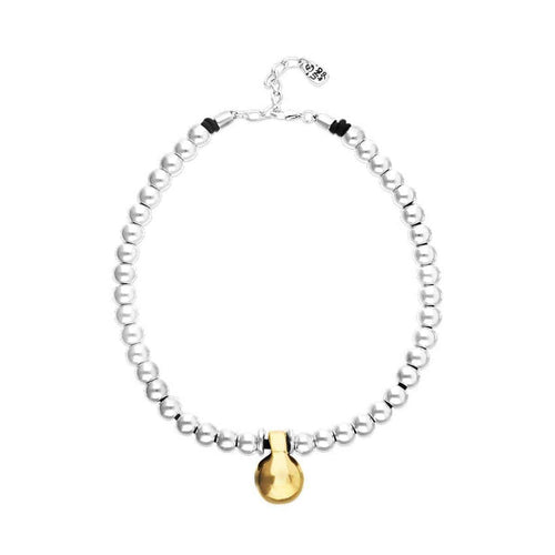 Silver Beaded Necklace with Medium Spheres and a Large Gold Sphere - COL2045OROMTL0U-UNO de 50-Renee Taylor Gallery