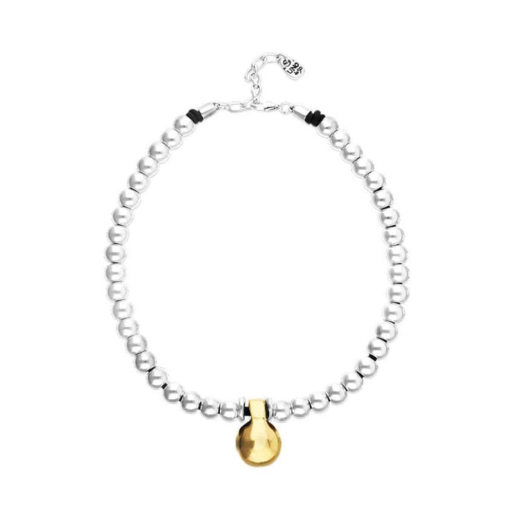Silver Beaded Necklace with Medium Spheres and a Large Gold Sphere - COL2045OROMTL0U-UNO de 50-Renee Taylor Gallery