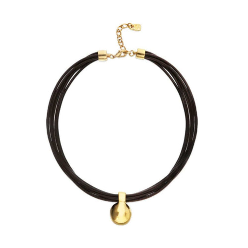 Multistrand Short Leather Necklace with Large Gold Sphere - COL2046MARORO0U-UNO de 50-Renee Taylor Gallery