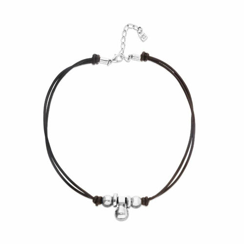 Short Leather Necklace with Three Silver Spheres - COL2064MARMTL0U-UNO de 50-Renee Taylor Gallery