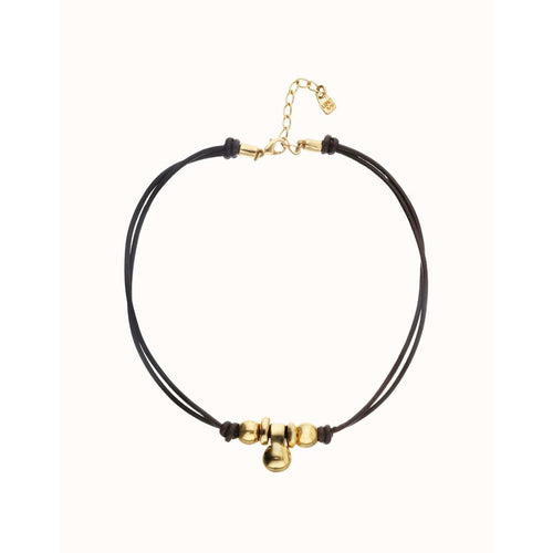 Leather Necklace with Three 18k Gold-Plated Spheres – COL2064MAROROU-UNO de 50-Renee Taylor Gallery