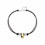 Silver and Gold Short Leather Necklace with Three Spheres - COL2064OROMTL0U-UNO de 50-Renee Taylor Gallery