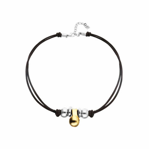 Silver and Gold Short Leather Necklace with Three Spheres - COL2064OROMTL0U-UNO de 50-Renee Taylor Gallery