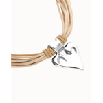 Camel Leather and Silk Thread Necklace with Silver Heart Detail - COL2066CAMMTL0U-UNO de 50-Renee Taylor Gallery