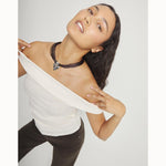 Brown Leather and Silk Thread Necklace with Silver Heart Detail - COL2066MARMTL0U-UNO de 50-Renee Taylor Gallery