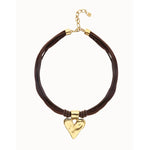 Beat Silk and Leather Thread Necklace with 18k Gold Plated Heart Detail - COL2066MARORO0U-UNO de 50-Renee Taylor Gallery