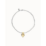 Silver Bead Necklace with Golden Heart Detail - COL2068OROMTL0U-UNO de 50-Renee Taylor Gallery