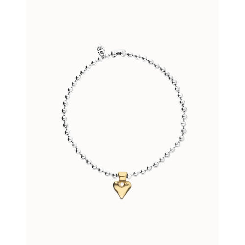 Silver Bead Necklace with Golden Heart Detail - COL2068OROMTL0U-UNO de 50-Renee Taylor Gallery
