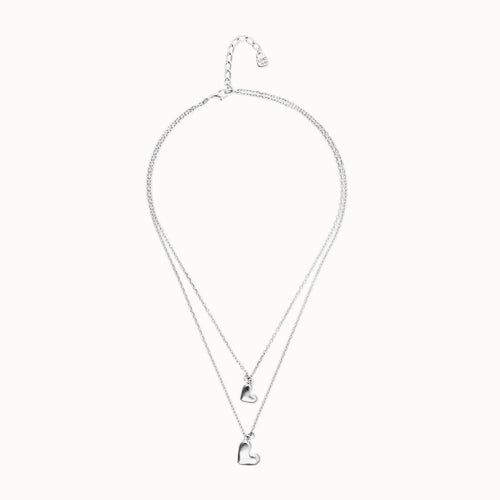 Silver Double Necklace with Two Hearts - COL2070MTL0000U-UNO de 50-Renee Taylor Gallery