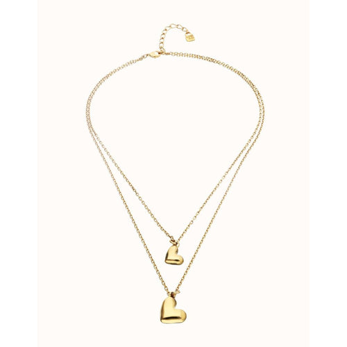 Golden Double Necklace with Two Hearts - COL2070ORO0000U-UNO de 50-Renee Taylor Gallery