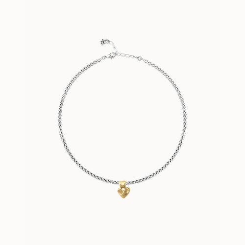Silver Necklace with Small Golden Heart Detail - COL2074OROMTL0U-UNO de 50-Renee Taylor Gallery