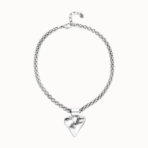 Silver Necklace with Thick Chain and Heart Detail - COL2075MTL0000U-UNO de 50-Renee Taylor Gallery