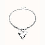 Silver Necklace with Thick Chain and Heart Detail - COL2075MTL0000U-UNO de 50-Renee Taylor Gallery