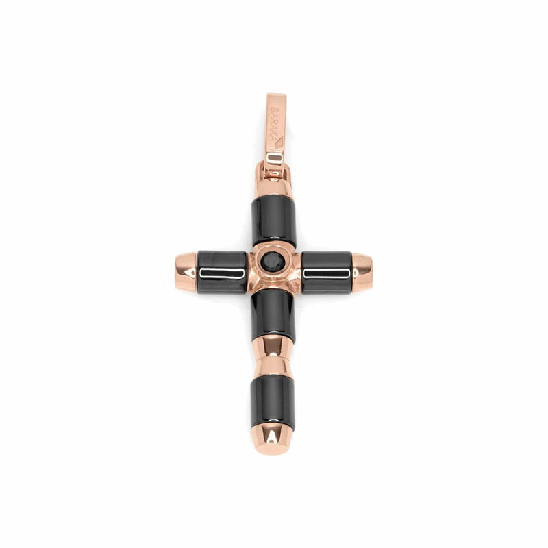 18K Rose Gold & Black Ceramic Cross Pendant with Black Diamond - CR281021ROCN000005-Baraka-Renee Taylor Gallery