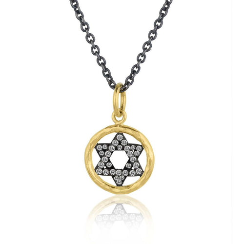 24K Gox Circle Star of David Pendant with Diamond by Lika Behar