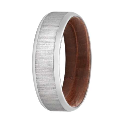 7mm Cobalt Beveled Ring with Satin Cross Top, Polished Edges, and Whiskey Barrel Wood Sleeve – K7CWD113:WHK-Heavy Stone-Renee Taylor Gallery