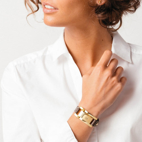 Sacred Bracelet - Gold Plated, Brown Leather - B0107 ORM-CXC-Renee Taylor Gallery
